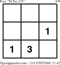 The grouppuzzles.com Easy TicTac-123 puzzle for Tuesday November 11, 2025