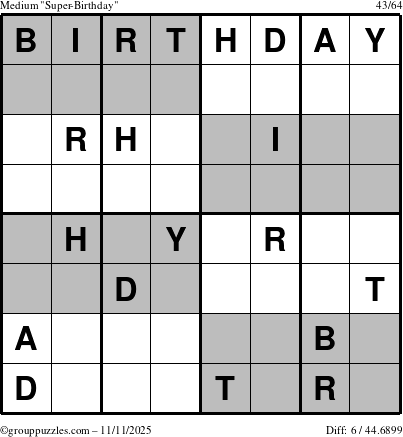 The grouppuzzles.com Medium Super-Birthday puzzle for Tuesday November 11, 2025
