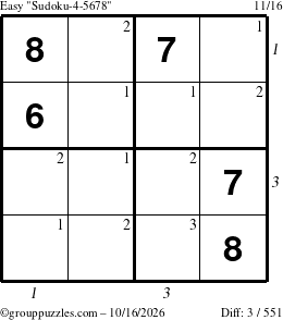 The grouppuzzles.com Easy Sudoku-4-5678 puzzle for Friday October 16, 2026 with all 3 steps marked