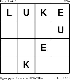 The grouppuzzles.com Easy Luke puzzle for Friday October 16, 2026