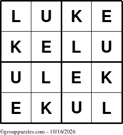 The grouppuzzles.com Answer grid for the Luke puzzle for Friday October 16, 2026