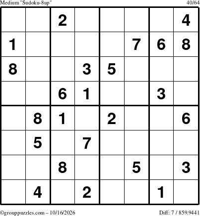 The grouppuzzles.com Medium Sudoku-8up puzzle for Friday October 16, 2026