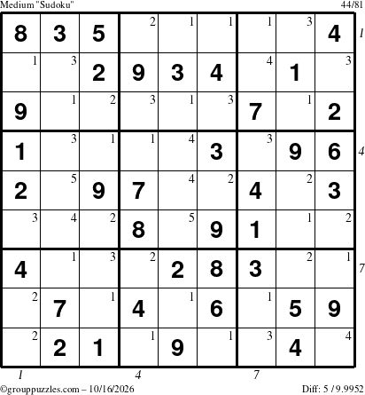 The grouppuzzles.com Medium Sudoku puzzle for Friday October 16, 2026 with all 5 steps marked