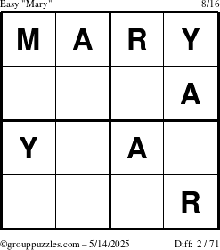 The grouppuzzles.com Easy Mary puzzle for Wednesday May 14, 2025