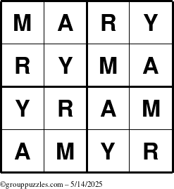 The grouppuzzles.com Answer grid for the Mary puzzle for Wednesday May 14, 2025