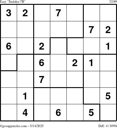 The grouppuzzles.com Easy Sudoku-7B puzzle for Wednesday May 14, 2025