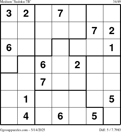 The grouppuzzles.com Medium Sudoku-7B puzzle for Wednesday May 14, 2025