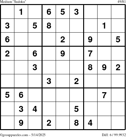 The grouppuzzles.com Medium Sudoku puzzle for Wednesday May 14, 2025