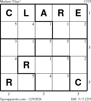 The grouppuzzles.com Medium Clare puzzle for Monday December 9, 2024 with all 5 steps marked