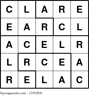 The grouppuzzles.com Answer grid for the Clare puzzle for Monday December 9, 2024