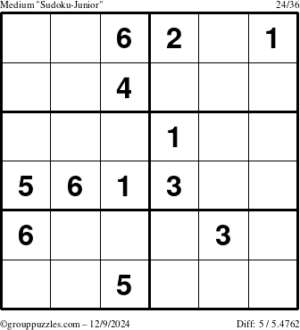 The grouppuzzles.com Medium Sudoku-Junior puzzle for Monday December 9, 2024