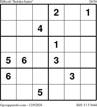 The grouppuzzles.com Difficult Sudoku-Junior puzzle for Monday December 9, 2024