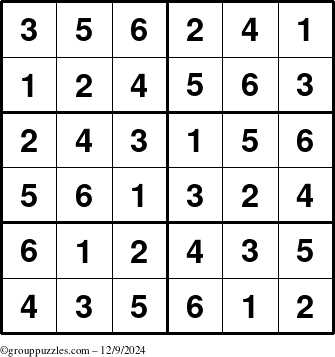 The grouppuzzles.com Answer grid for the Sudoku-Junior puzzle for Monday December 9, 2024