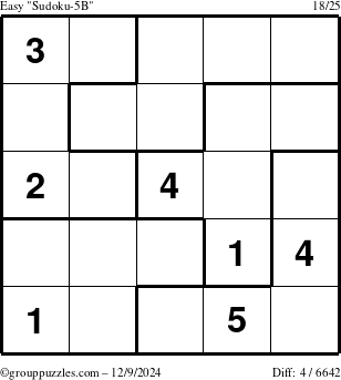 The grouppuzzles.com Easy Sudoku-5B puzzle for Monday December 9, 2024