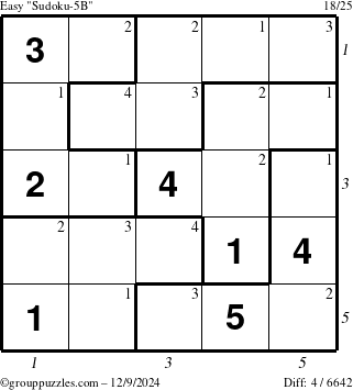 The grouppuzzles.com Easy Sudoku-5B puzzle for Monday December 9, 2024 with all 4 steps marked