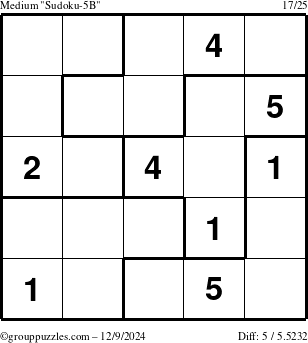 The grouppuzzles.com Medium Sudoku-5B puzzle for Monday December 9, 2024