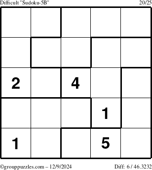 The grouppuzzles.com Difficult Sudoku-5B puzzle for Monday December 9, 2024