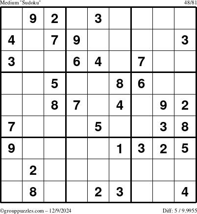 The grouppuzzles.com Medium Sudoku puzzle for Monday December 9, 2024