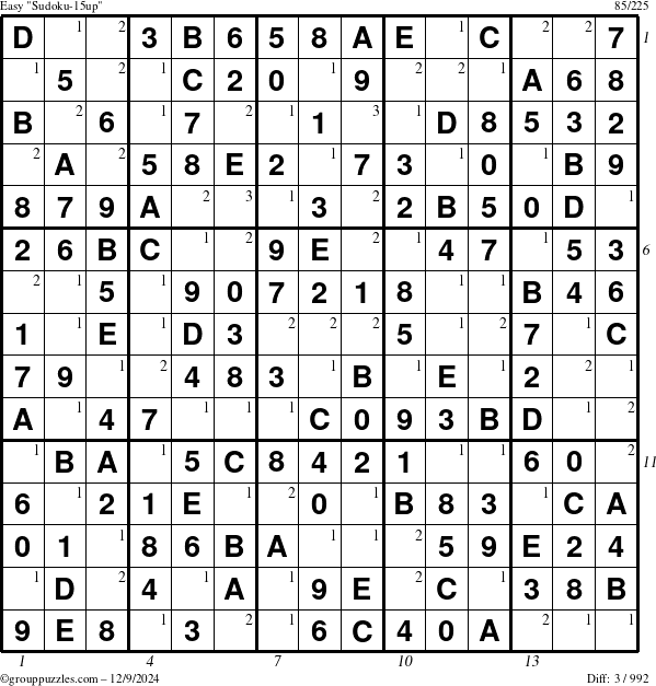 The grouppuzzles.com Easy Sudoku-15up puzzle for Monday December 9, 2024 with all 3 steps marked