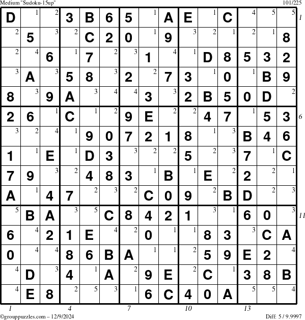 The grouppuzzles.com Medium Sudoku-15up puzzle for Monday December 9, 2024 with all 5 steps marked