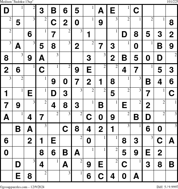 The grouppuzzles.com Medium Sudoku-15up puzzle for Monday December 9, 2024 with the first 3 steps marked