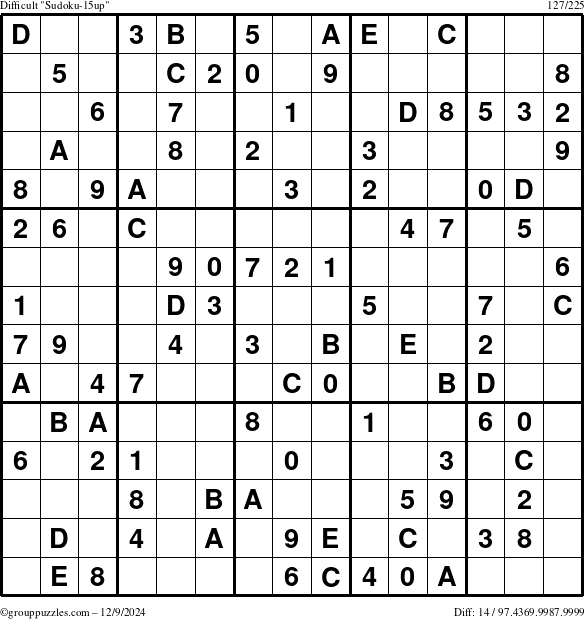 The grouppuzzles.com Difficult Sudoku-15up puzzle for Monday December 9, 2024