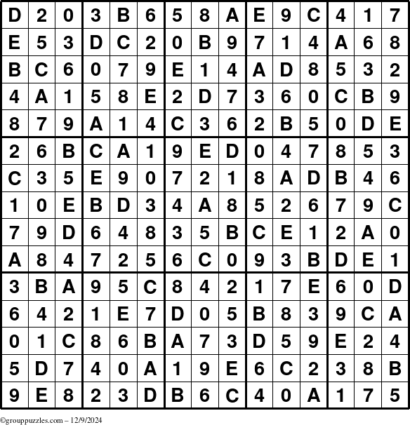 The grouppuzzles.com Answer grid for the Sudoku-15up puzzle for Monday December 9, 2024