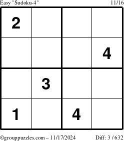 The grouppuzzles.com Easy Sudoku-4 puzzle for Sunday November 17, 2024