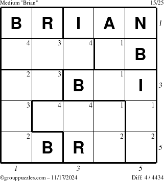 The grouppuzzles.com Medium Brian puzzle for Sunday November 17, 2024, suitable for printing, with all 4 steps marked