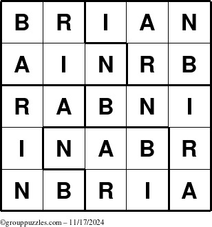 The grouppuzzles.com Answer grid for the Brian puzzle for Sunday November 17, 2024