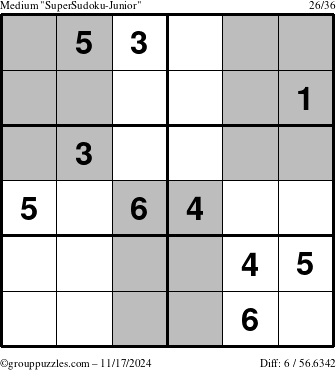 The grouppuzzles.com Medium SuperSudoku-Junior puzzle for Sunday November 17, 2024