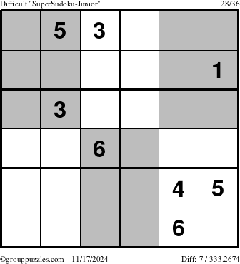 The grouppuzzles.com Difficult SuperSudoku-Junior puzzle for Sunday November 17, 2024