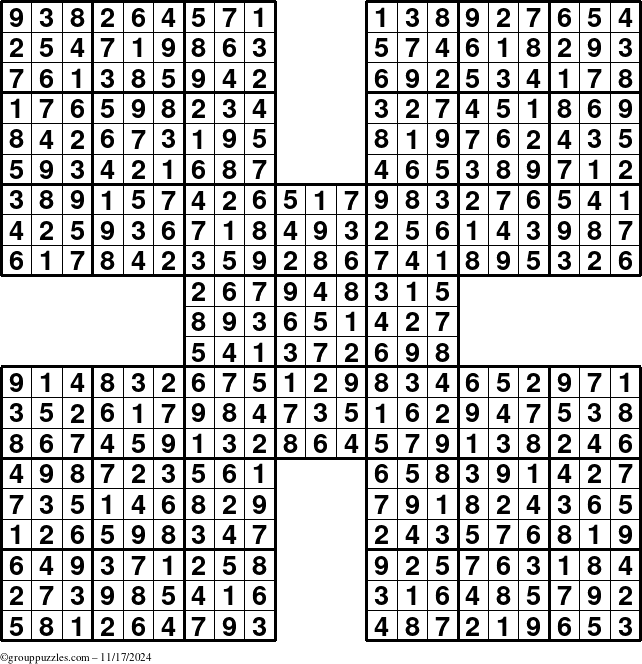 The grouppuzzles.com Answer grid for the Sudoku-by5 puzzle for Sunday November 17, 2024