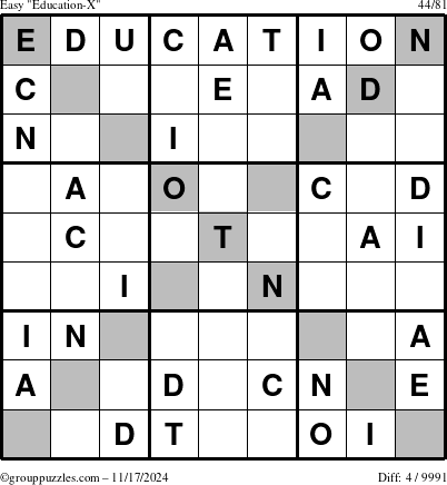 The grouppuzzles.com Easy Education-X puzzle for Sunday November 17, 2024