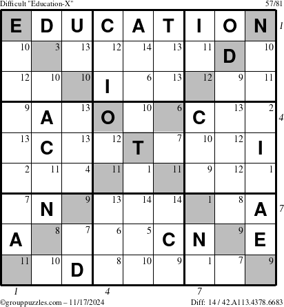 The grouppuzzles.com Difficult Education-X puzzle for Sunday November 17, 2024 with all 14 steps marked