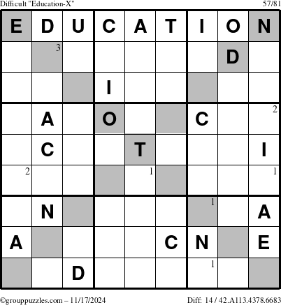 The grouppuzzles.com Difficult Education-X puzzle for Sunday November 17, 2024 with the first 3 steps marked