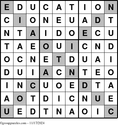 The grouppuzzles.com Answer grid for the Education-X puzzle for Sunday November 17, 2024