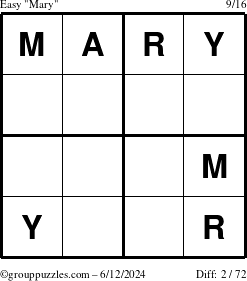 The grouppuzzles.com Easy Mary puzzle for Wednesday June 12, 2024