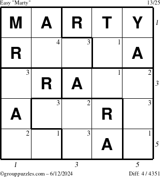 The grouppuzzles.com Easy Marty puzzle for Wednesday June 12, 2024 with all 4 steps marked