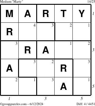 The grouppuzzles.com Medium Marty puzzle for Wednesday June 12, 2024 with all 4 steps marked