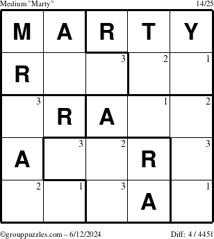 The grouppuzzles.com Medium Marty puzzle for Wednesday June 12, 2024 with the first 3 steps marked