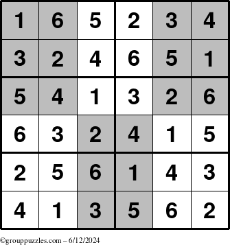 The grouppuzzles.com Answer grid for the SuperSudoku-Junior puzzle for Wednesday June 12, 2024