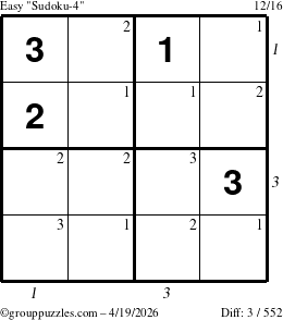The grouppuzzles.com Easy Sudoku-4 puzzle for Sunday April 19, 2026, suitable for printing, with all 3 steps marked