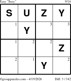 The grouppuzzles.com Easy Suzy puzzle for Sunday April 19, 2026 with the first 3 steps marked