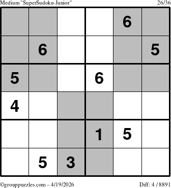 The grouppuzzles.com Medium SuperSudoku-Junior puzzle for Sunday April 19, 2026