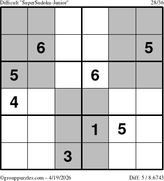The grouppuzzles.com Difficult SuperSudoku-Junior puzzle for Sunday April 19, 2026