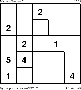 The grouppuzzles.com Medium Sudoku-5 puzzle for Sunday April 19, 2026