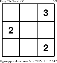 The grouppuzzles.com Easy TicTac-123 puzzle for Saturday May 17, 2025