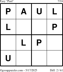 The grouppuzzles.com Easy Paul puzzle for Saturday May 17, 2025