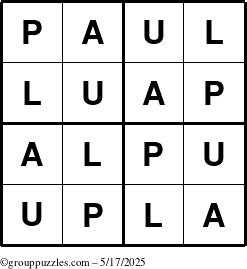 The grouppuzzles.com Answer grid for the Paul puzzle for Saturday May 17, 2025